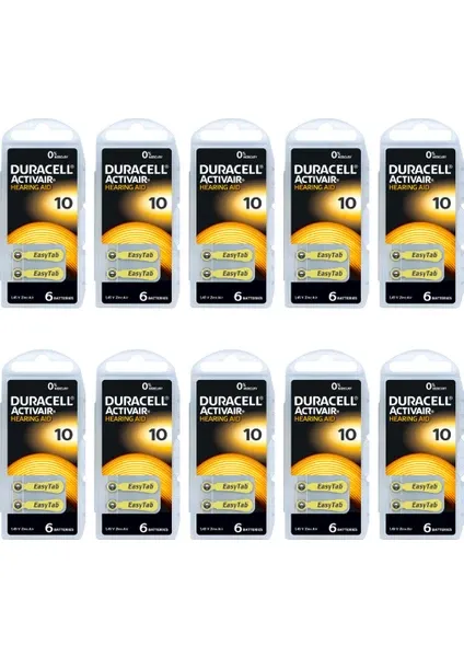 Duracell 10 Numara İşitme Cihazı Pili 10 Paket 60 Adet Kulaklık Pili 10 Numara Pil