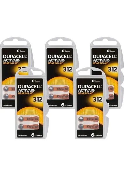 Duracell 312 Numara İşitme Cihazı Pili 10 Paket 60 Adet Kulaklık Pili 312 Numara Pil